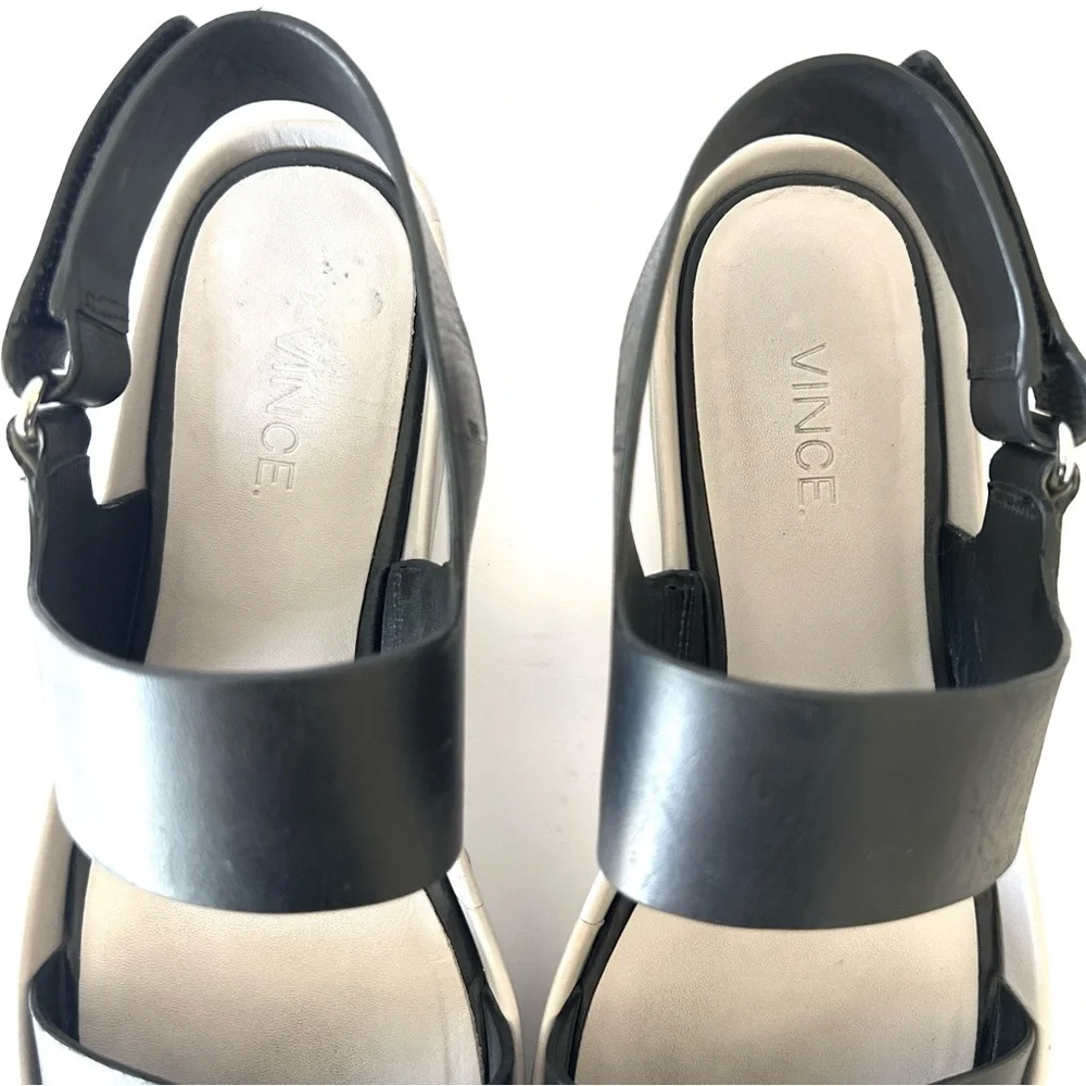 VINCE Marett Sandal Minimalist Platform Shoe Black Gray Leather Size EU 38 US 8